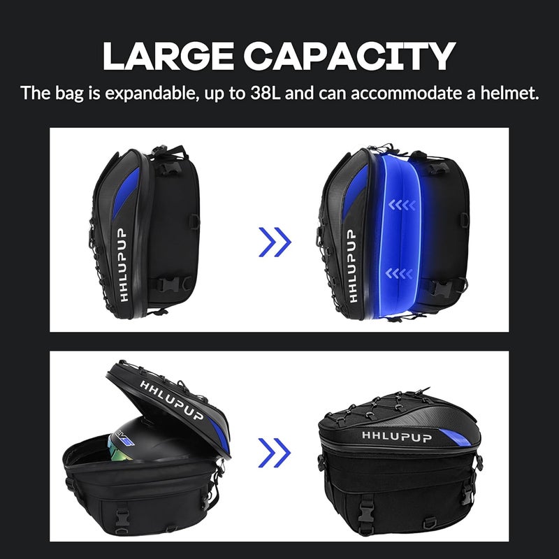 HHLUPUP Motorcycle Helmet Bag Dual Use Helmet Backpack and Seat Bag, 38L Waterproof Luggage Bag with Password Lock for Travel and Commuting Blue - Image 3